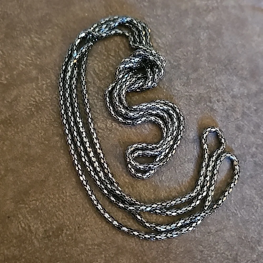 Vintage Long Gunmetal Mesh Infinity Knot Sweater Necklace